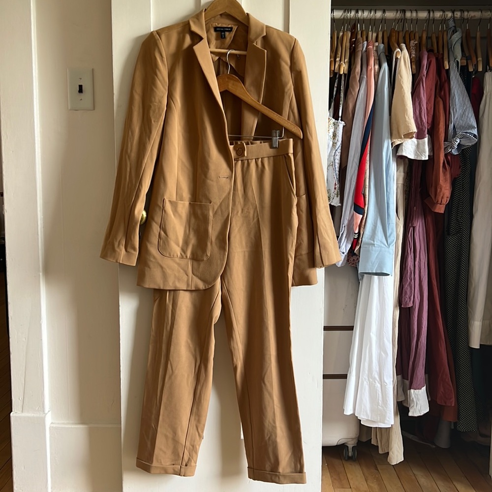 universal standard suit set - straight leg trousers & fitted blazer in camel